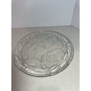 Clear Pressed Glass Tulip Serving Plate – 12” Floral Embossed Platter